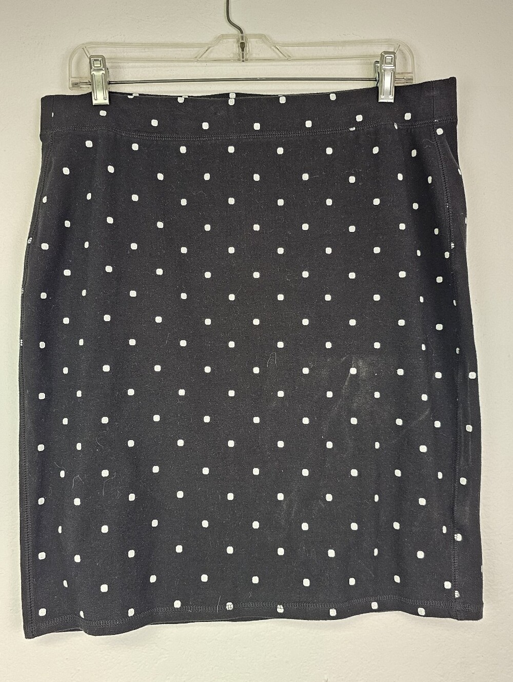 Old Navy Black White Polka Dot Knit Skirt Elastic Waist Sz L Classic   Career